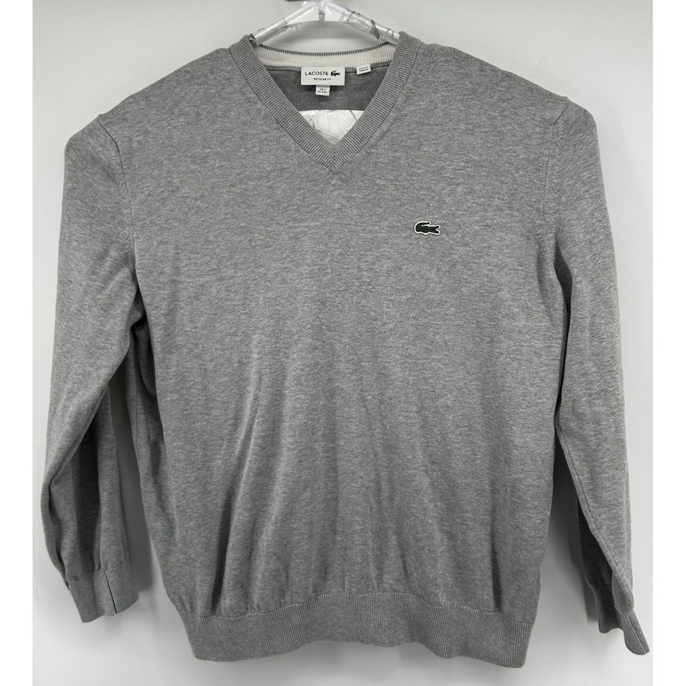 Lacoste Regular Fit Long Sleeve Pullover V Neck Sweater Gray Cotton Men's 2XL